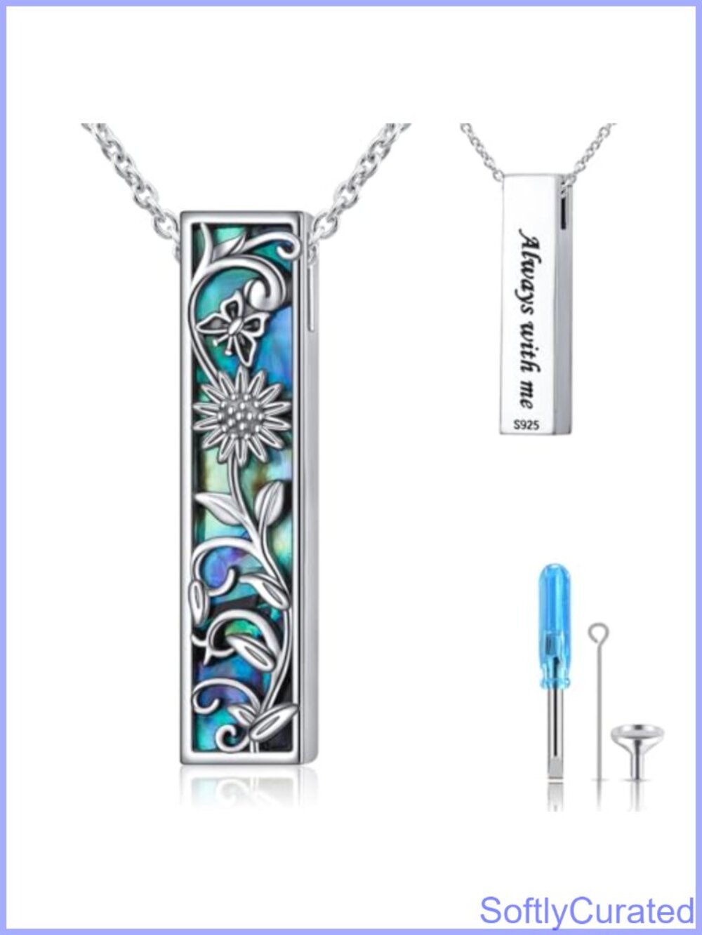 Sterling Silver Sunflower Butterfly Urn Necklace for Ashes Memorial Pendant